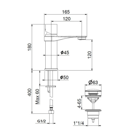 Смеситель для раковины Webert ONE-B NB830102441, черный/сталь