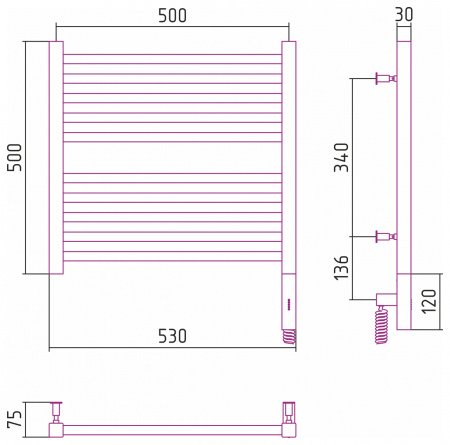 Полотенцесушитель электрический Сунержа Модус 3.0 50х50 белый матовый, правый ТЭН