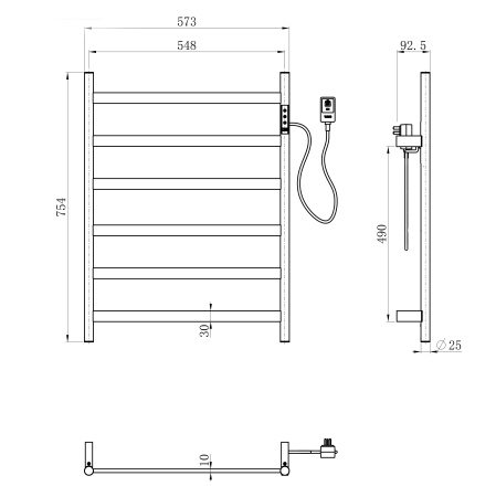 Полотенцесушитель электрический WONZON & WOGHAND ESSEN, Черный матовый (WW-A405-MB)