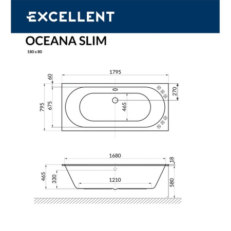 Ванна акриловая EXCELLENT Oceana Slim 180x80