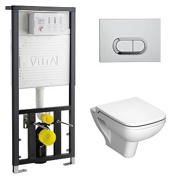Комплект подвесного унитаза Vitra S20 9004B003-7207 с инсталляцией и кнопкой, сиденье микролифт