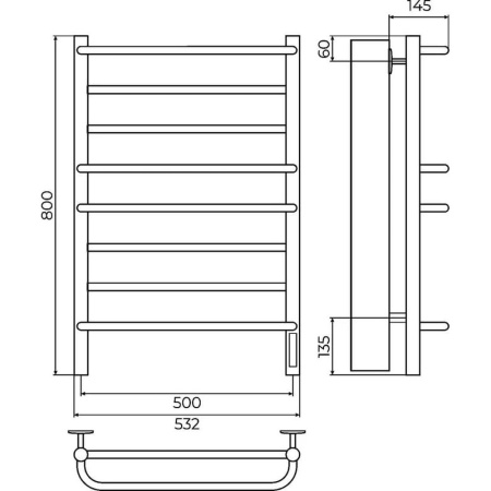 Полотенцесушитель электрический Terminus Евромикс П8 50х80 КС, черный муар