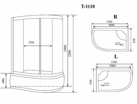 Душевая кабина Timo Standart T-1110 L 110x85x220 профиль хром матовый, стекло прозрачное