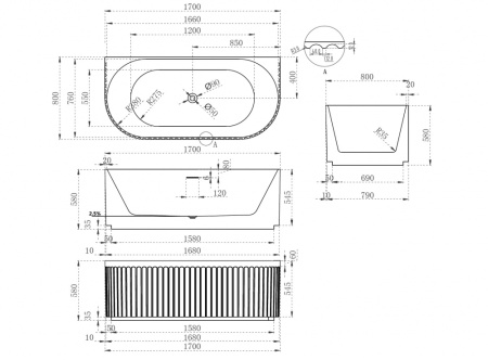Акриловая ванна ABBER AB9416-1.7
