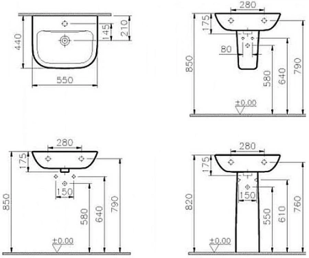 Раковина подвесная 55см Vitra S20 5502B003-0001 белый