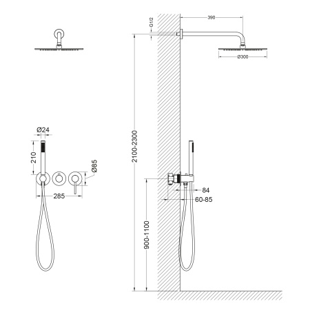 Встраиваемая душевая система со смесителем Timo Saona SX-2349/18SM черное золото