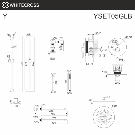 Система для душа скрытого монтажа WHITECROSS Y YSET05GLB (брашированное золото)