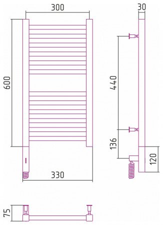 Полотенцесушитель электрический Сунержа Модус 3.0 60х30 хром, левый ТЭН
