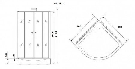 Душевая кабина Grossman GR251 90x90x205 профиль черный, стекло прозрачное