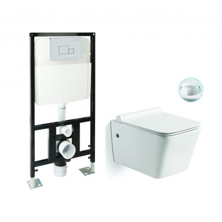 Комплект (инсталляция, унитаз, сиденье, кнопка смыва) SantiLine SL-5004 + SL-01 белый, с сиденьем микролифт