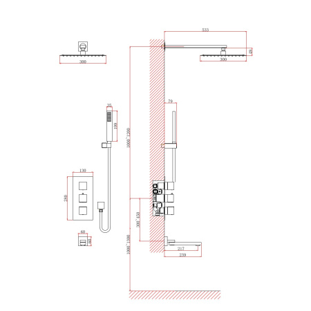 Душевая система встраиваемая с термостатом D&K Bayern.Liszt DA2515608A04, белый