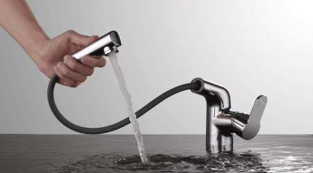 Смеситель для раковины с выдвижным изливом D&K Rhein DA1392141, хром