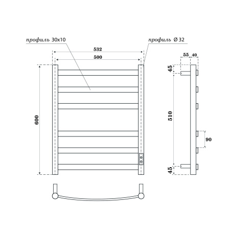 Полотенцесушитель электрический Point Антея PN17856W П6 500x600, диммер справа, белый