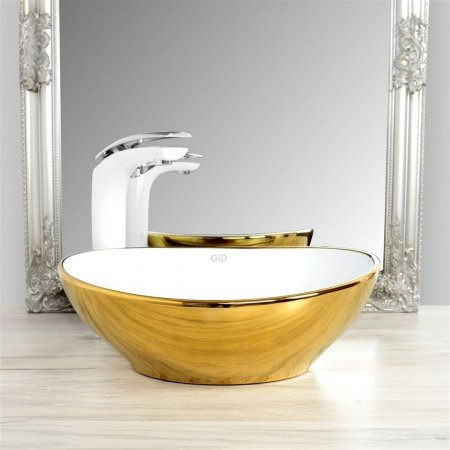 Раковина накладная 40.5см Gid Nc999 белый/золотой