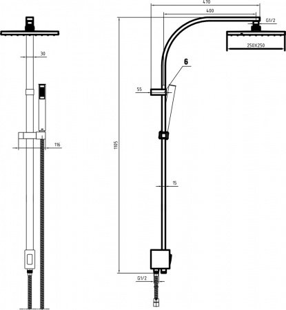 Душевая стойка E.C.A Tiera 102158012C1EX черный матовый
