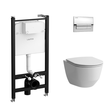 Комплект LAUFEN ПЭК PRO (инсталляция+подвесной унитаз+сиденье с крышкой+панель смыва хром) Z.RU93.0.761.5