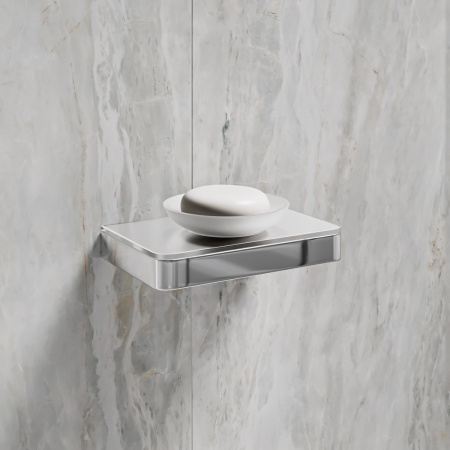 Мыльница Lemark GLASS LINE 9741037 с держателем, хром/белое стекло