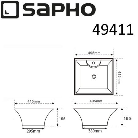Раковина накладная 49,5см SAPHO MYSTIC 49411 белый