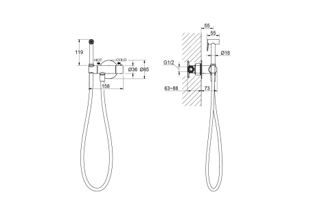 Гигиенический душ с термостатом Aquatek Оберон AQ1027MB черный матовый