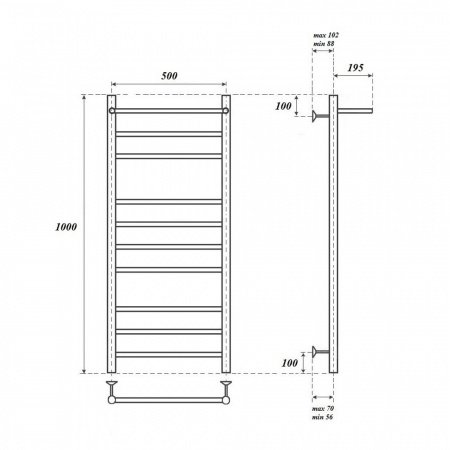 Полотенцесушитель водяной Point PN10150P П9 500x1000 с полкой, хром