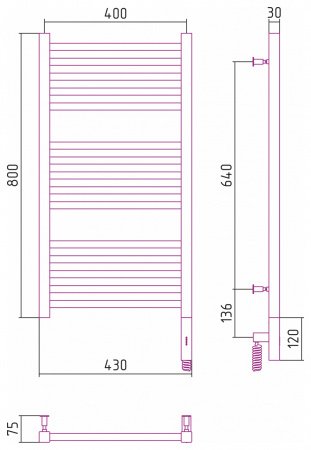 Полотенцесушитель электрический Сунержа Модус 3.0 80х40 сатин, правый ТЭН