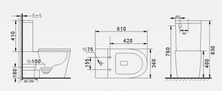 Унитаз напольный безободковый GID Tr2179BL с сиденьем микролифт, черный глянцевый