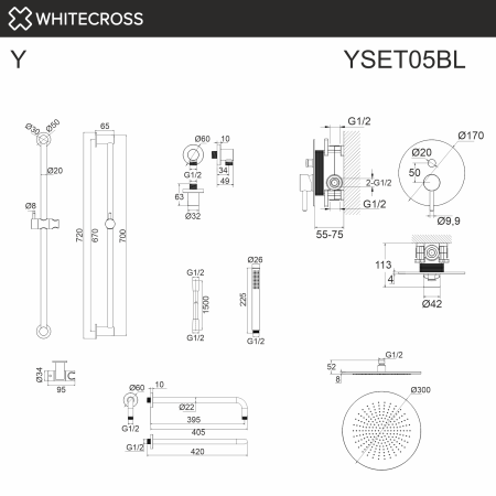 Система для душа скрытого монтажа WHITECROSS Y YSET05BL (черный мат)
