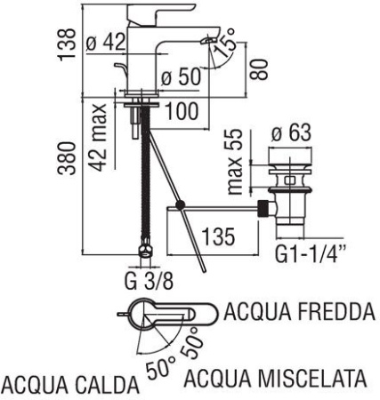 Смеситель для раковины Nobili ABC AB87118/1CR Хром