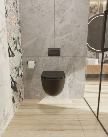 Унитаз подвесной безободковый AQUAme AQM2002MB черный матовый, с сиденьем микролифт