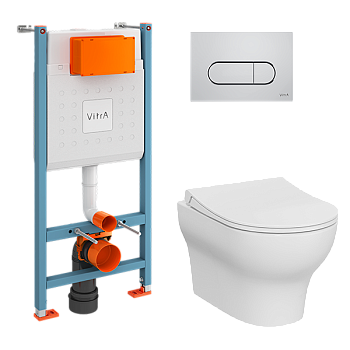 Комплект унитаза с инсталляцией Vitra Zentrum Round 9879B003-7200 с сиденьем микролифт и кнопкой смыва хром