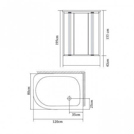 Душевой угол Esbano ES-8027L 120x80x200 профиль хром, стекло матовое