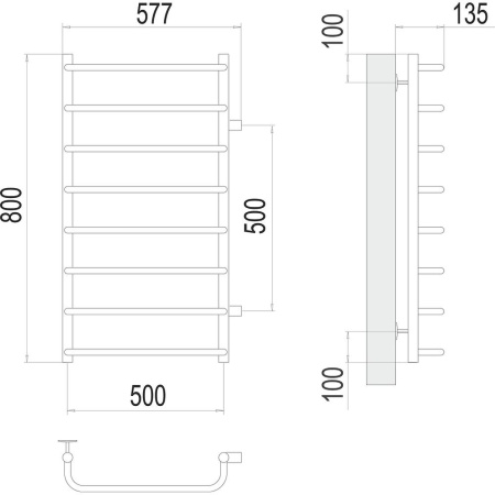 Полотенцесушитель водяной (боковое подключение) Terminus Стандарт П8 50х80