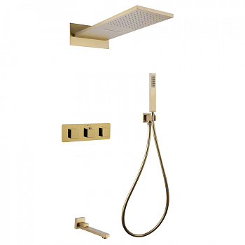 Душевая система ABBER Daheim AF8253G скрытого монтажа с изливом, термостат, золото матовое