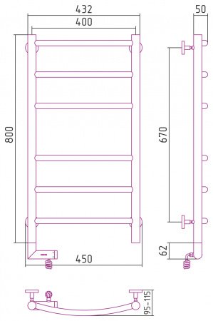 Полотенцесушитель электрический Сунержа Галант 2.0 80х40 состаренная бронза, подключение правое