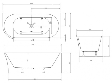 Акриловая ванна ABBER AB9257-1.7 R