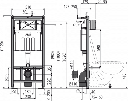 Готовое решение для подвесных унитазов AlcaPlast Sadromodul AM101/1120-3:1RUS SET+M71
