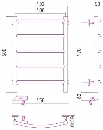 Полотенцесушитель электрический Сунержа Галант 2.0 60х40 состаренная бронза, подключение левое