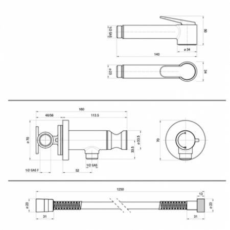 Гигиенический душ со смесителем Bossini Paloma Brass E37005B.070 никель сатинированный