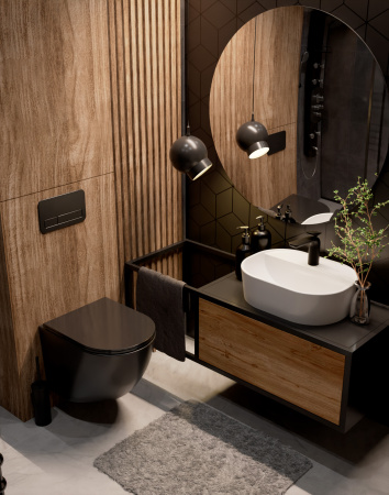 Унитаз подвесной безободковый AQUAme AQM2002MB черный матовый, с сиденьем микролифт