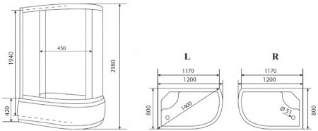 Душевая кабина Timo Eco TE-0720 L 120x80x215 профиль белый, стекло рифленое