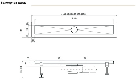 Душевой лоток (двухсторонняя решетка) TIMO Drain System DS230207/17, матовое золото