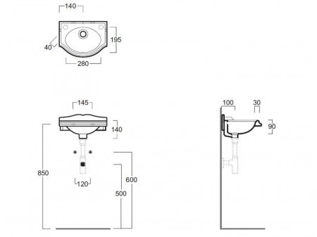 Раковина Simas Arcade AR 035 белая, отверстие слева