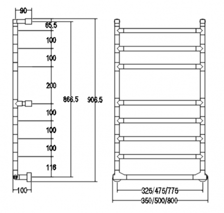 Полотенцесушитель электрический Margaroli Sereno 5744708CRNB 96х50см хром