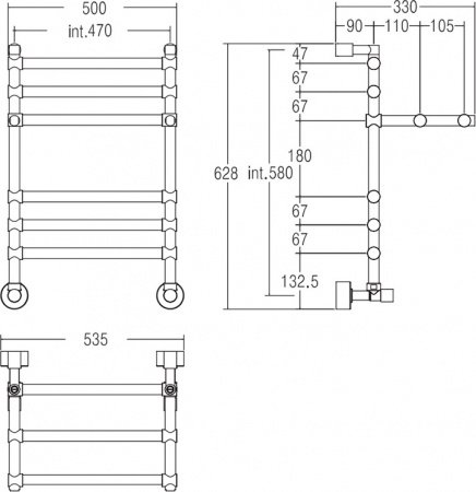 Полотенцесушитель водяной Margaroli Sole 452 4524705CRP 628х535 с полкой, хром