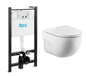 Комплект унитаза с инсталляцией Roca Meridian 893104990, глубина унитаза 48см, без клавиши в комплекте, с микролифтом, безободковый, быстросъемное