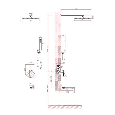 Душевая система встраиваемая D&K Bayern.Liszt DA1515607A04, матовое золото