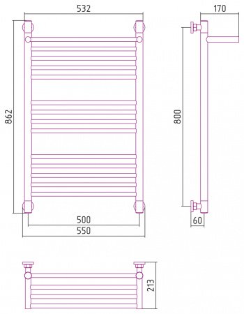 Полотенцесушитель водяной Сунержа Богема с полкой+ 80х50 белый
