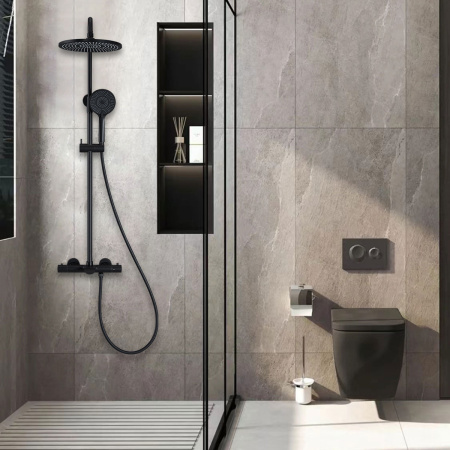 Душевая стойка с термостатом Vincea Esse VSFS-1E1TMB черный матовый