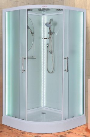 Душевая кабина Esbano LED ESKL110CR 110x110x210см, профиль белый, стекло рифленое