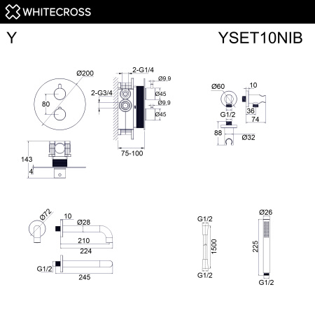 Термостатическая система для ванны скрытого монтажа WHITECROSS Y YSET10NIB (брашированный никель)